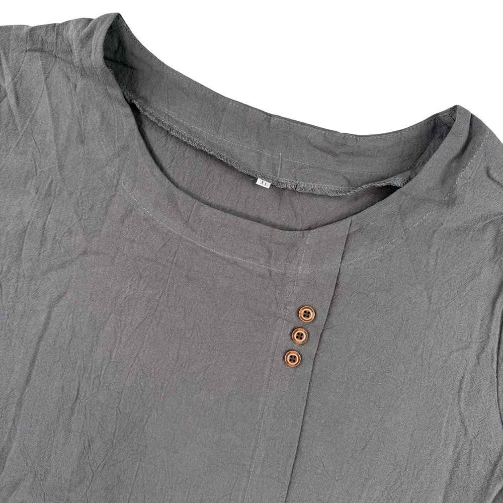 Womens Gray Short‎ Sleeve Tunic Top Button Detail XL 100% Cotton NWOT